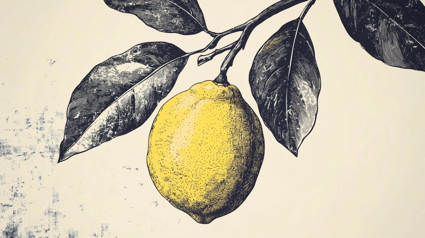 枝头柠檬插画