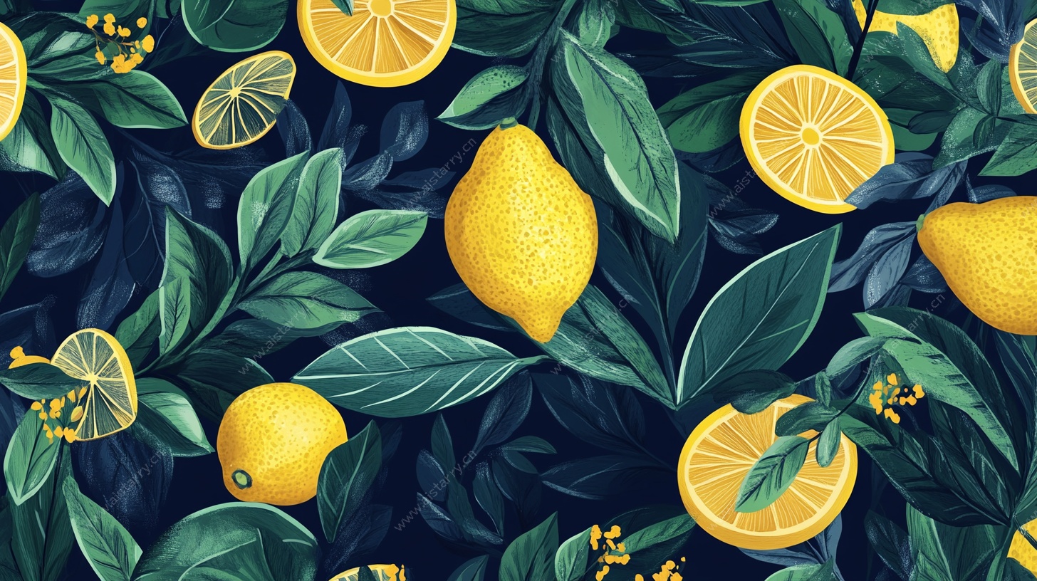 柠檬绿叶无缝图案背景