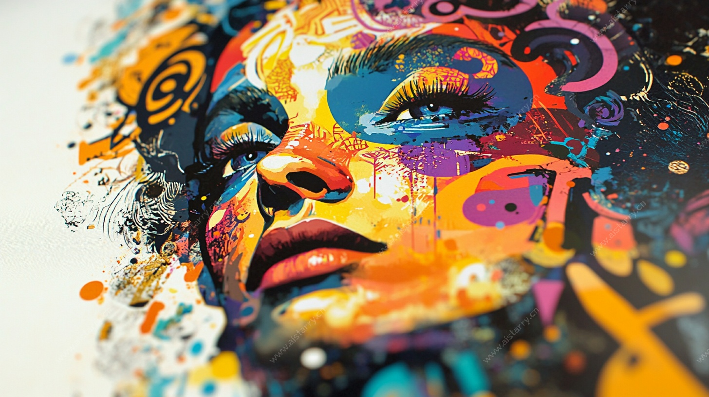 多彩涂鸦风女性肖像画