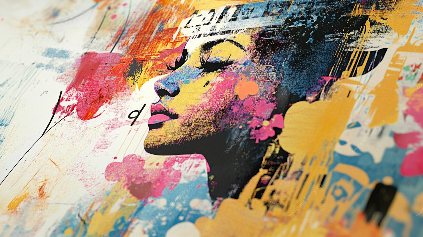 多彩涂鸦风女性侧脸艺术画