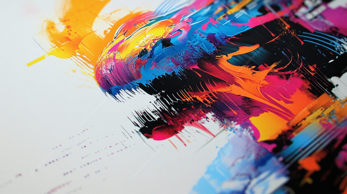 彩色泼墨狮子艺术画作