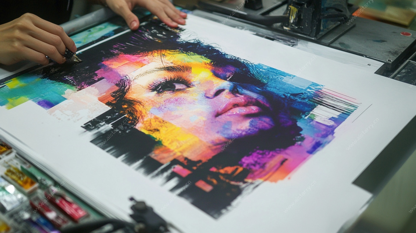 彩色人像绘画创作瞬间