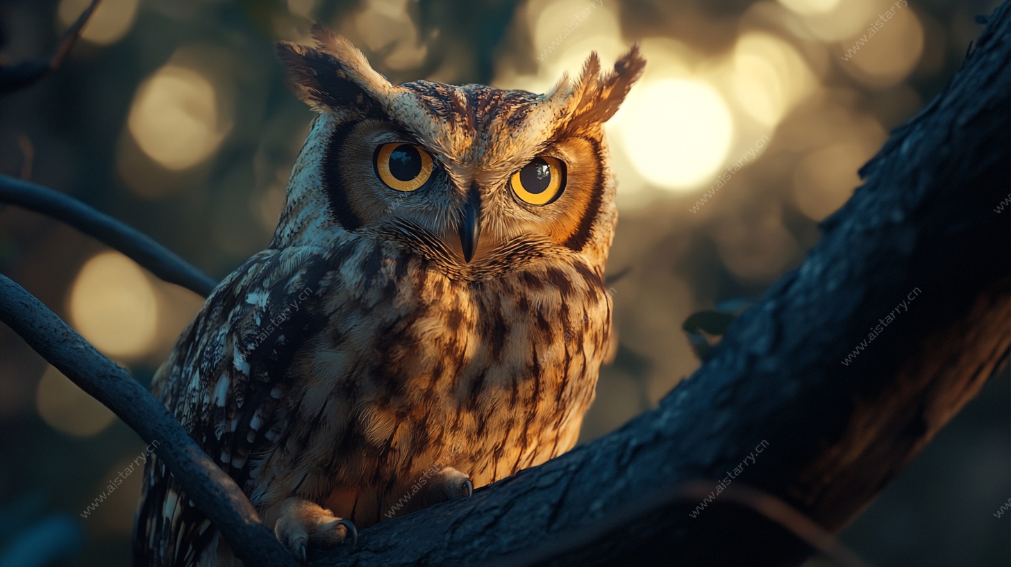 树枝上的猫头鹰特写