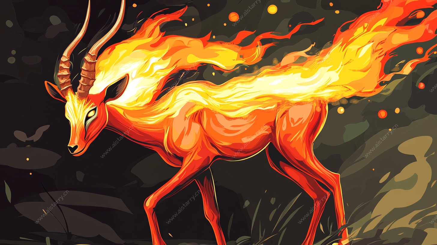 火焰羚羊奇幻插画