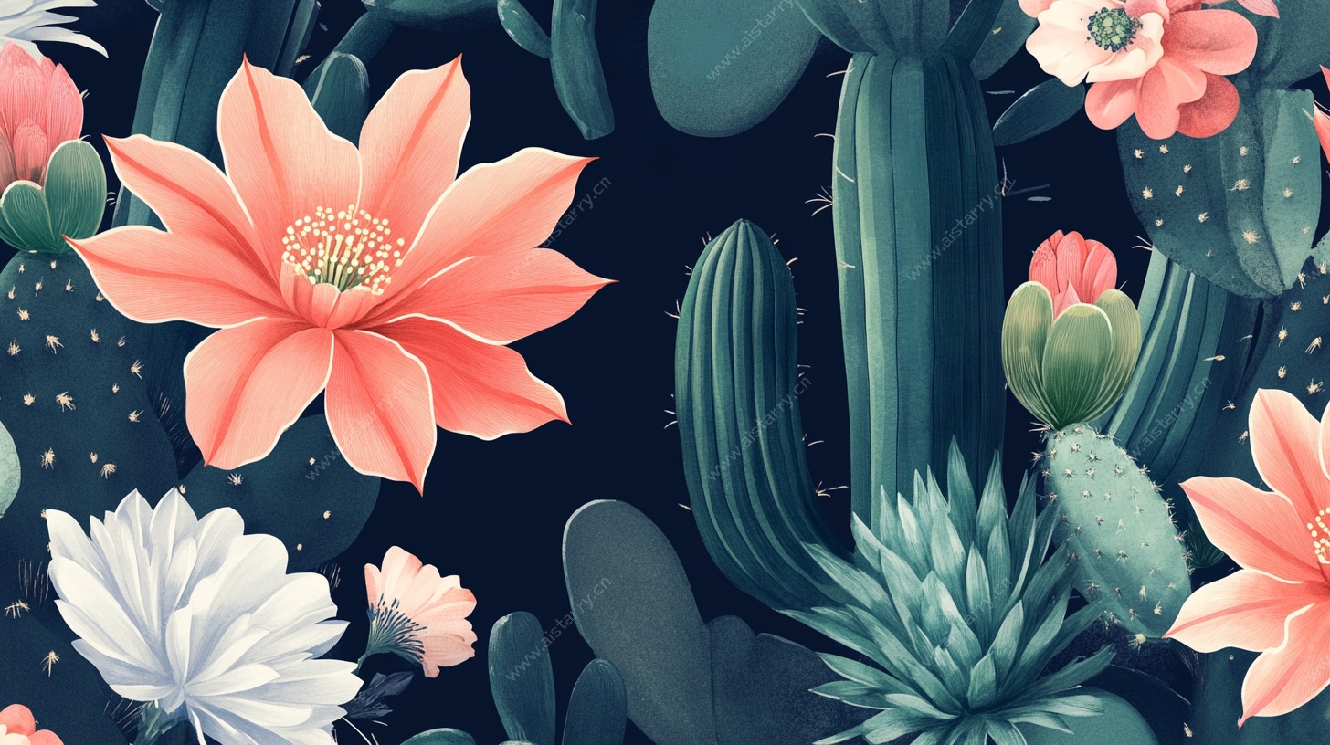 绚丽仙人掌花卉插画