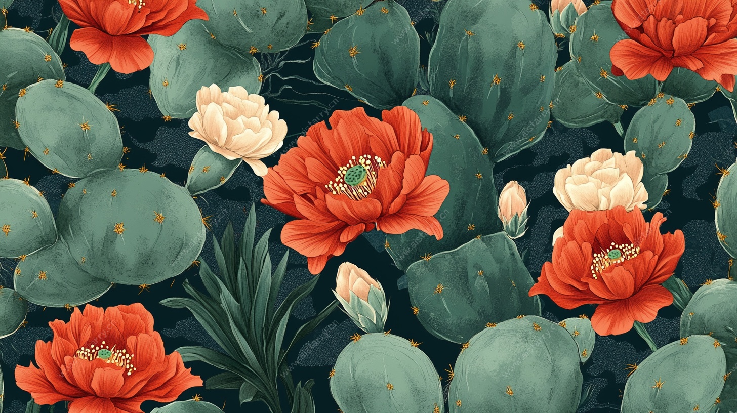 仙人掌上绽放艳丽花朵