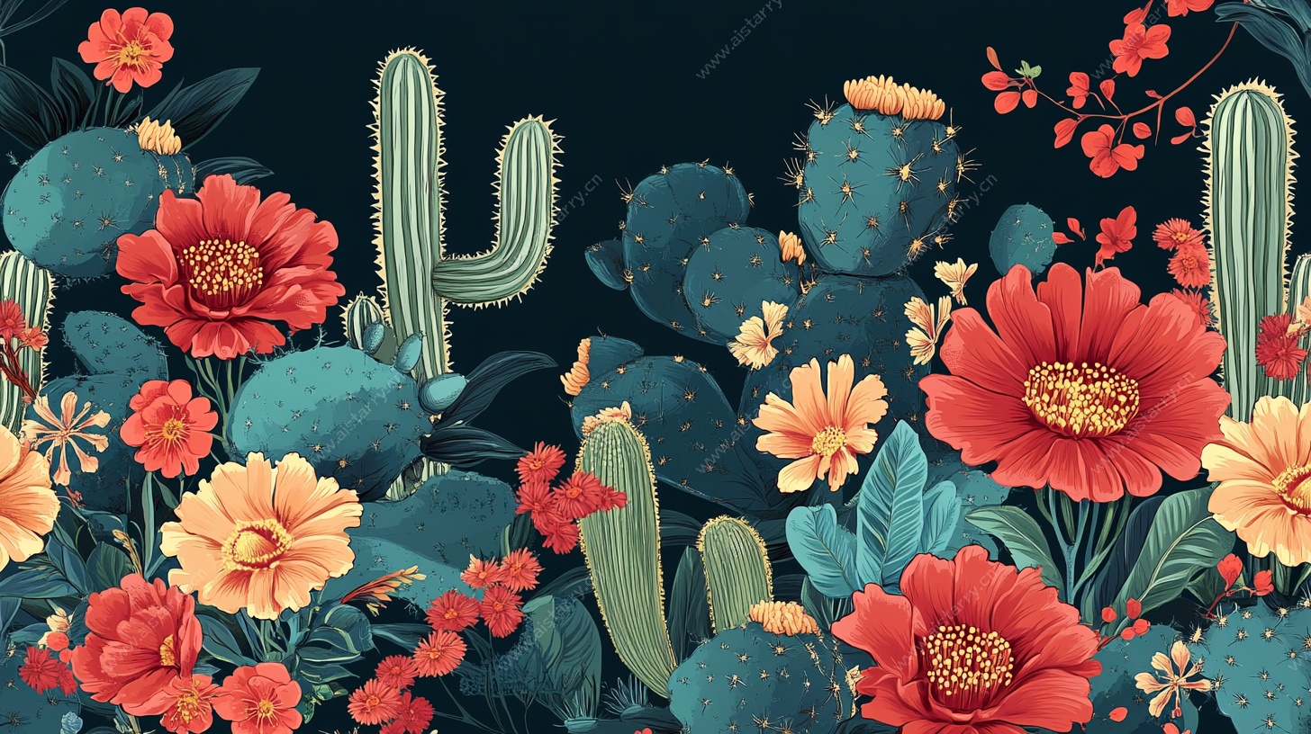 沙漠花卉仙人掌插画