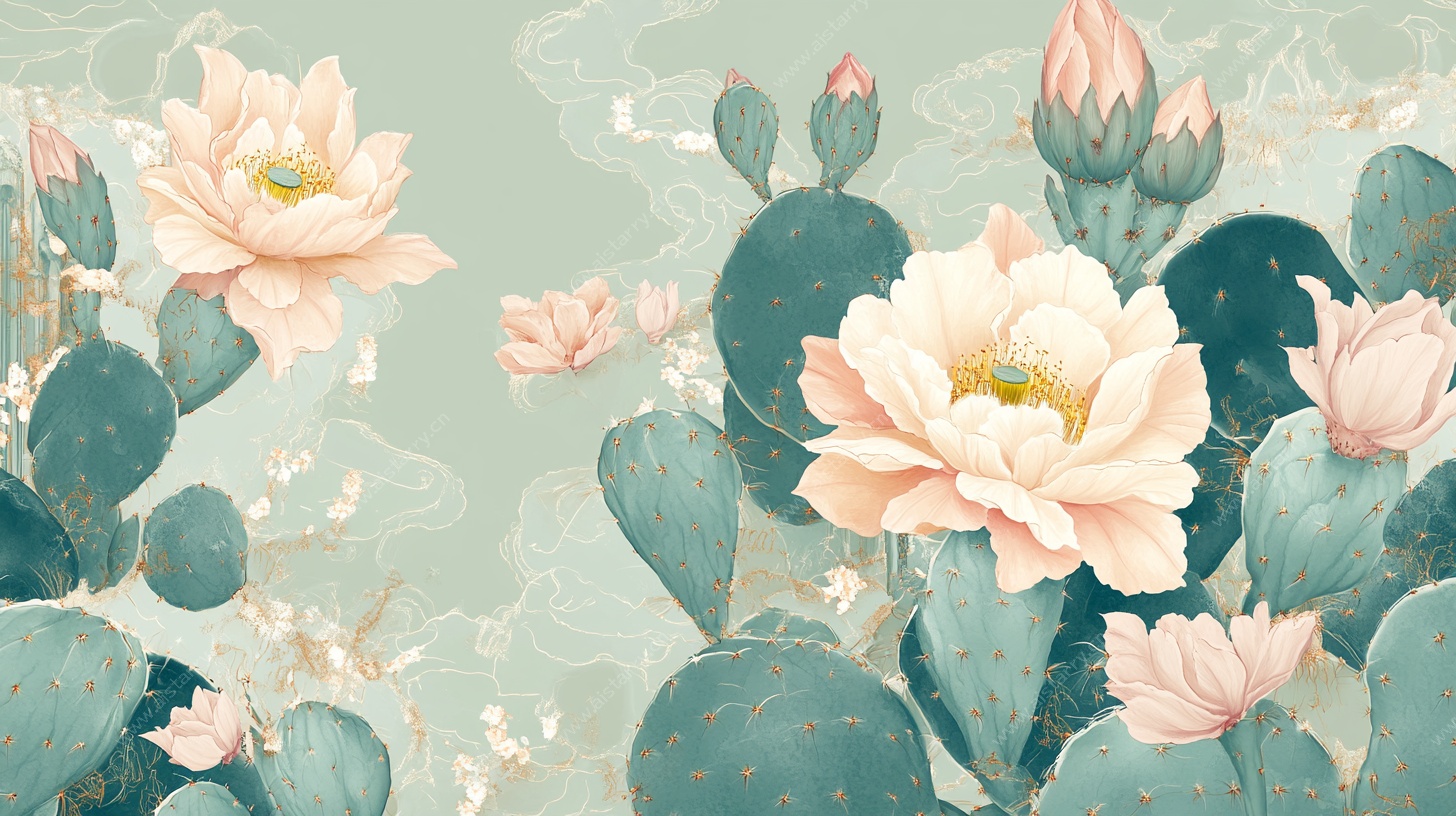 水墨风仙人掌花卉图