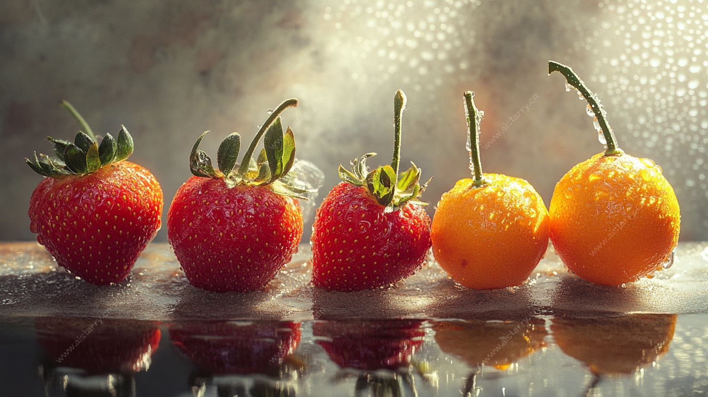 草莓金桔的清新静物组合