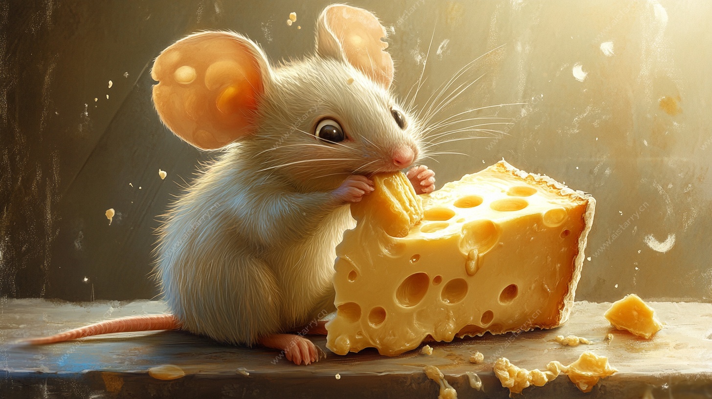 可爱小鼠享用美味奶酪