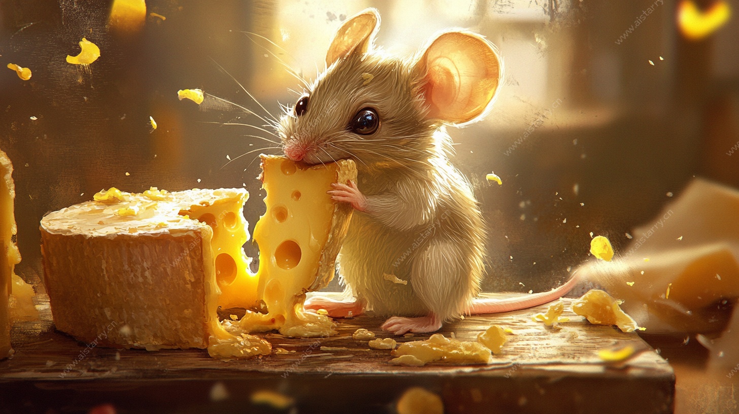 可爱小鼠享用美味奶酪