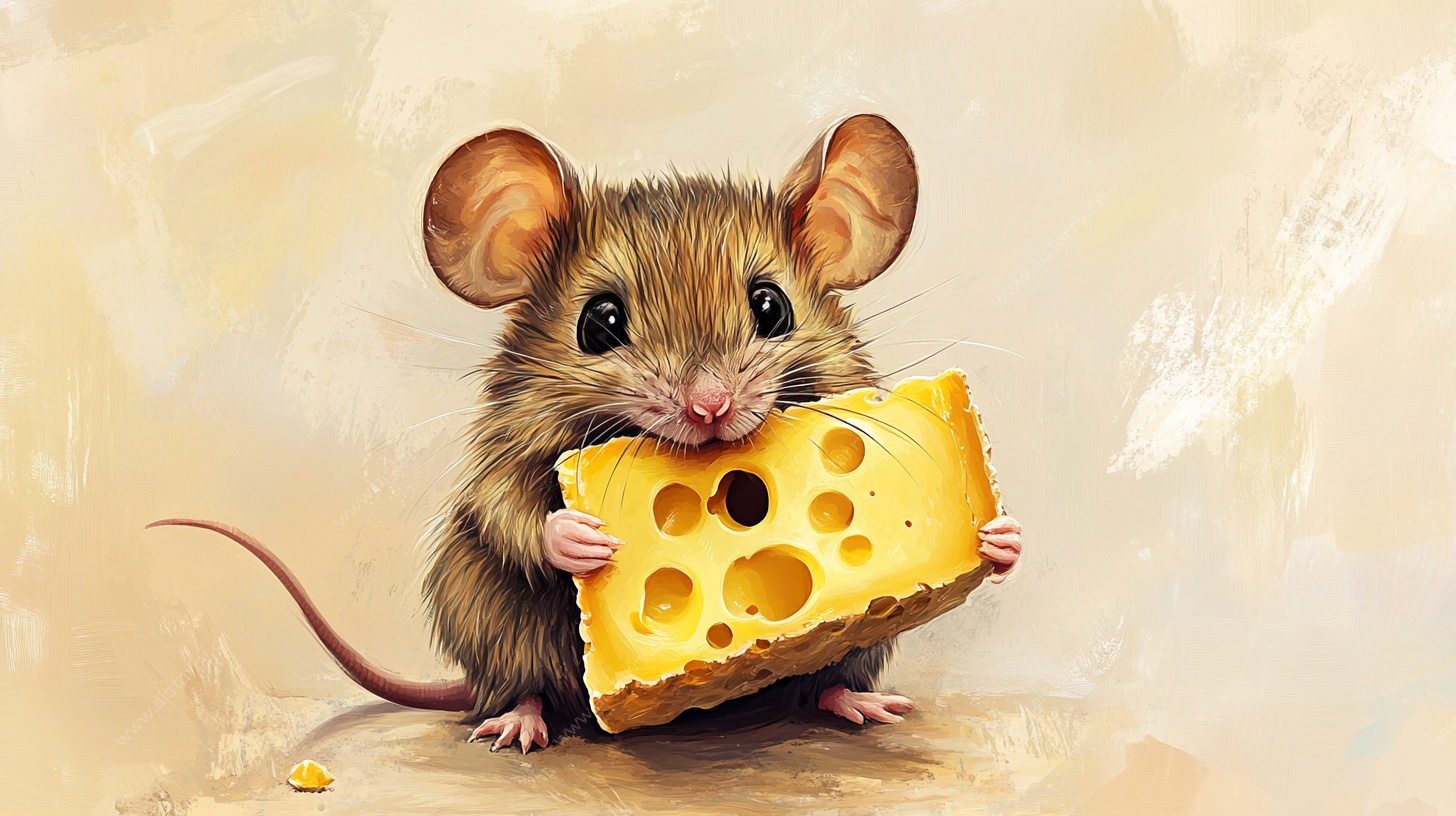 小老鼠抱奶酪插画