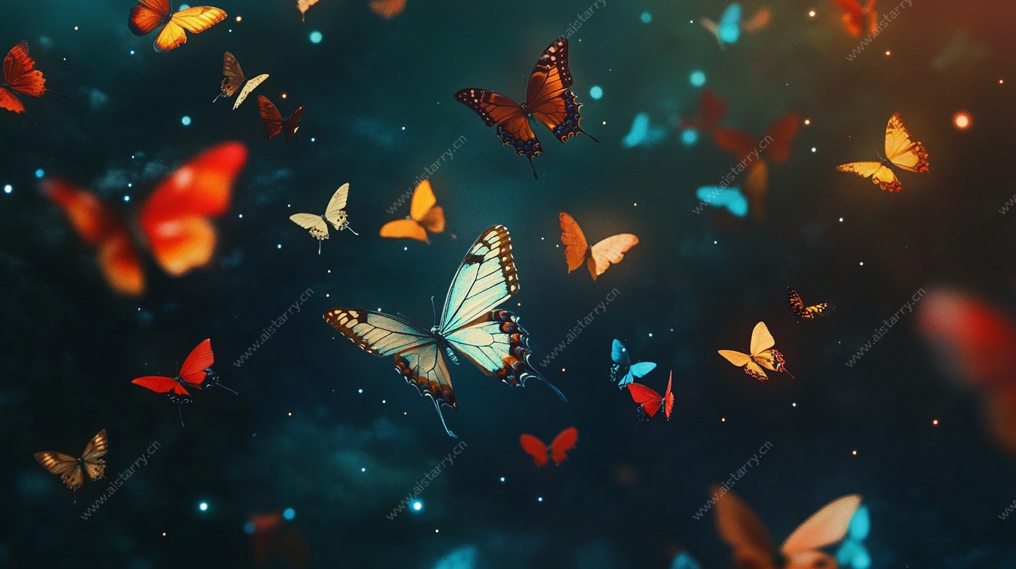 梦幻蝴蝶星空飞舞图