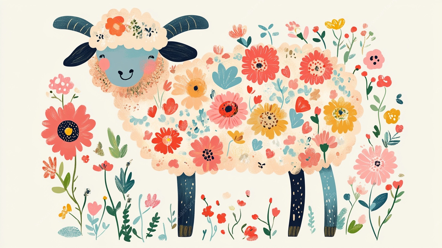 花饰绵羊插画
