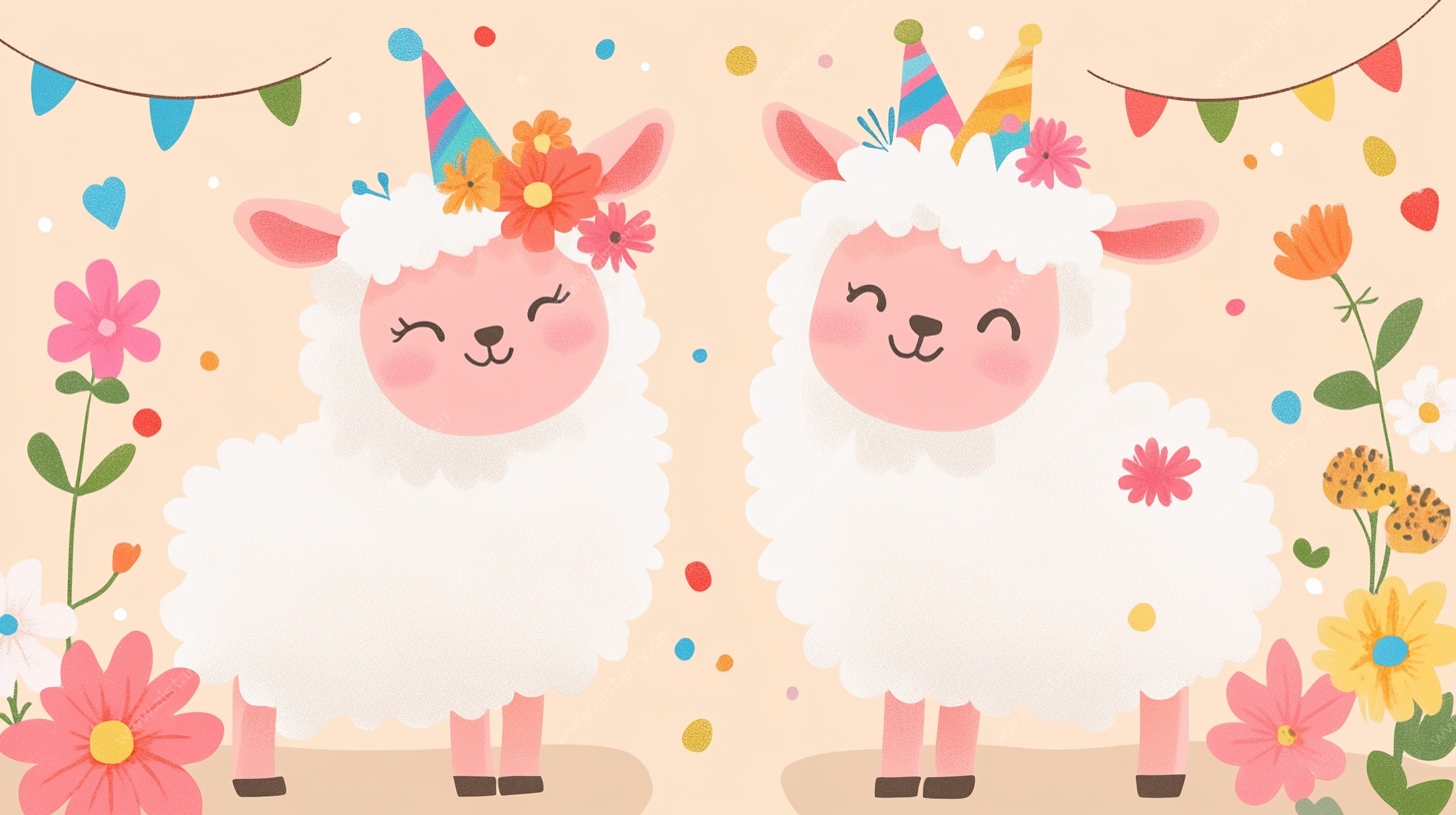 可爱双羊庆生插画