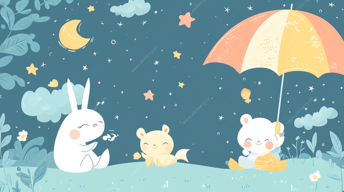 夜晚动物聚会插画