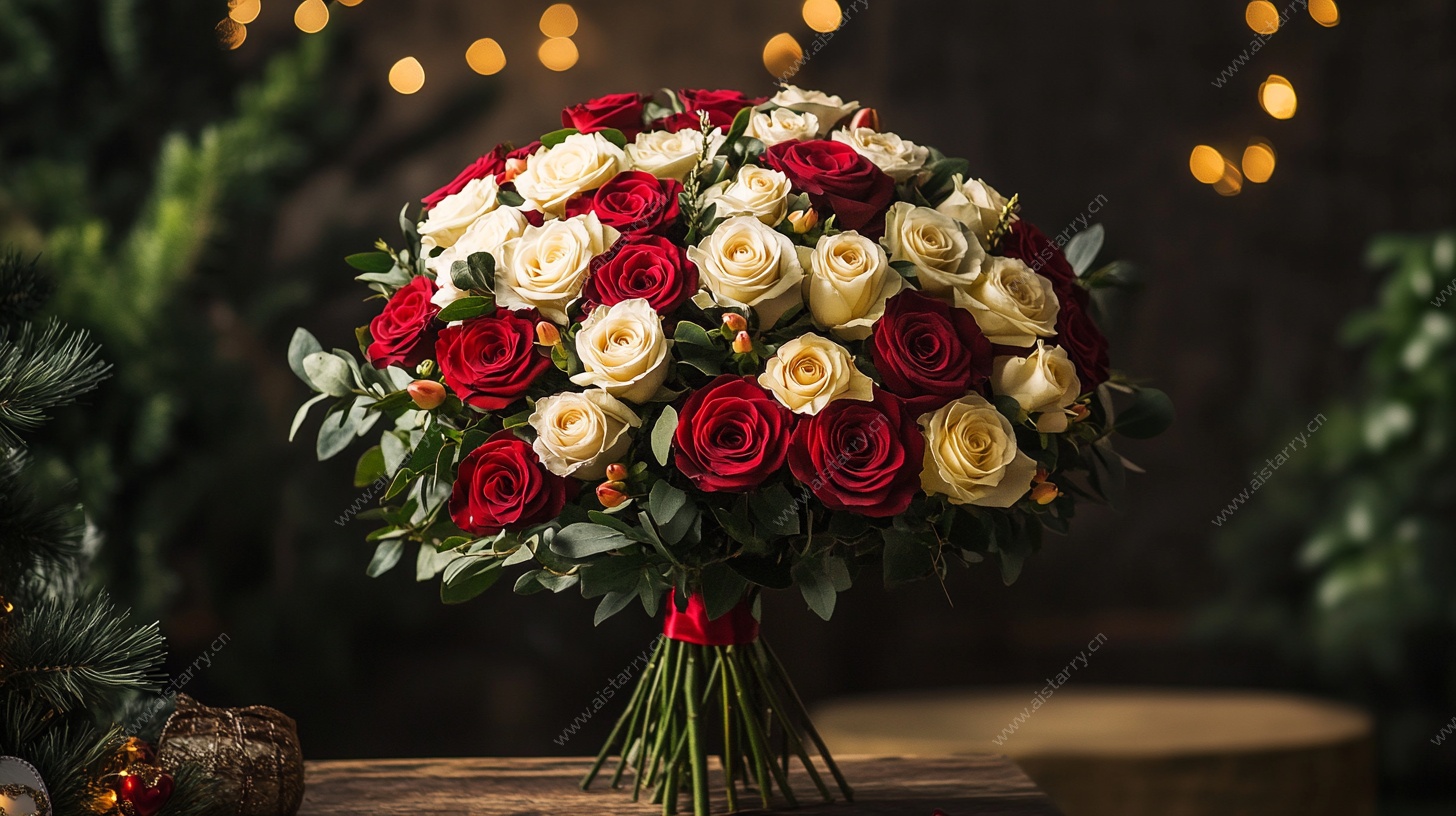 红白色玫瑰精美花束