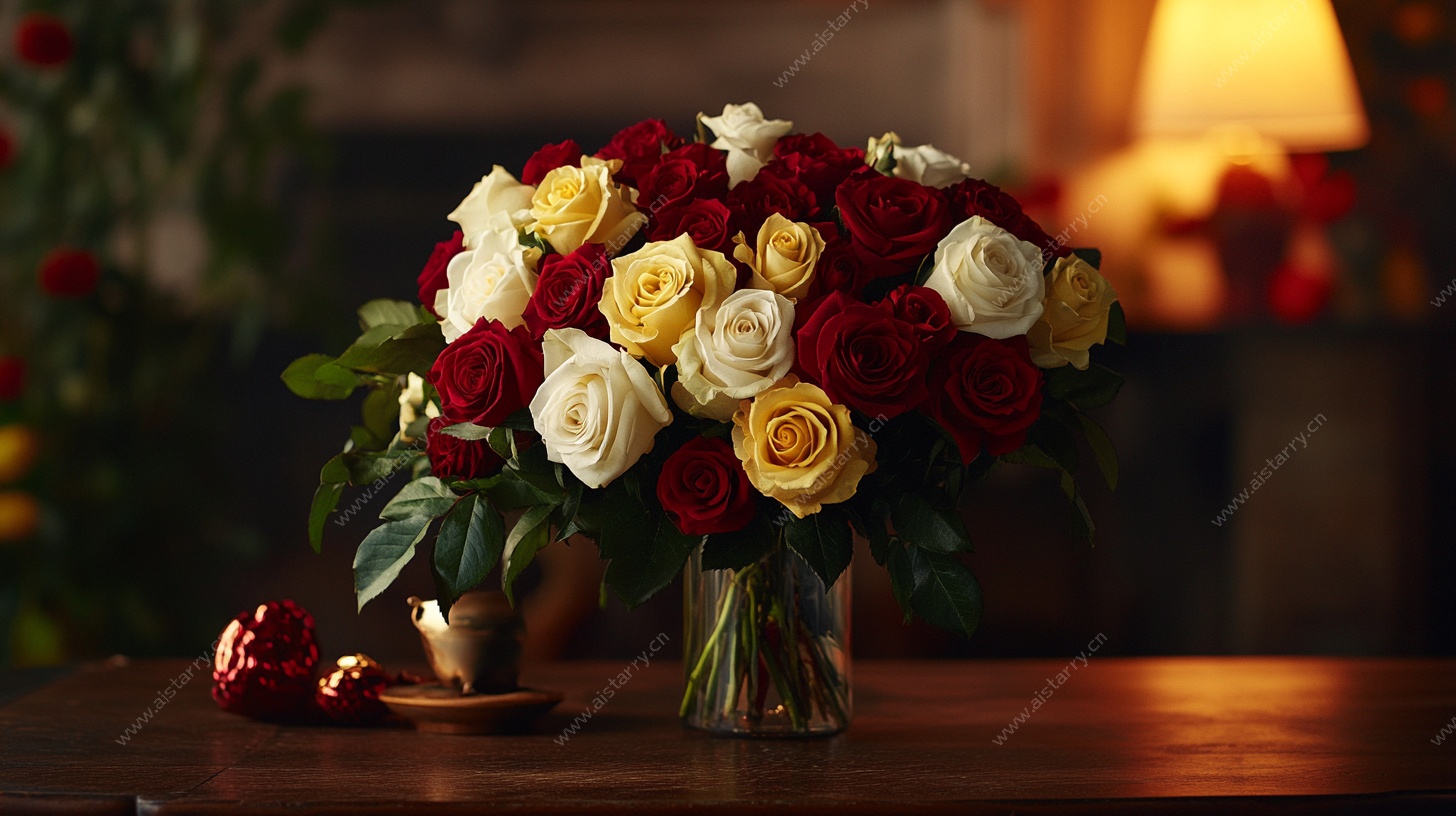 多彩玫瑰插花静物图