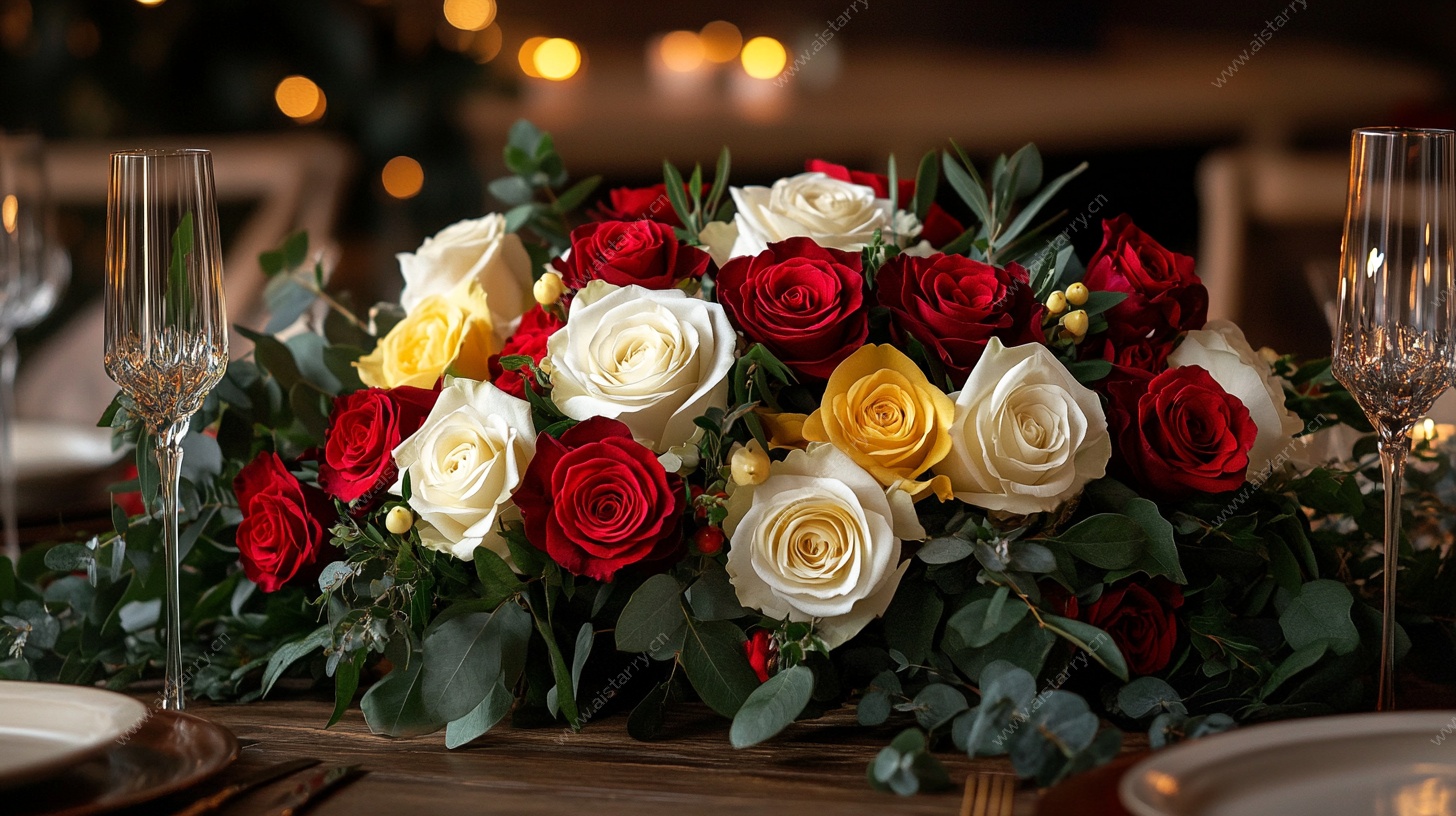 浪漫餐桌花卉布置