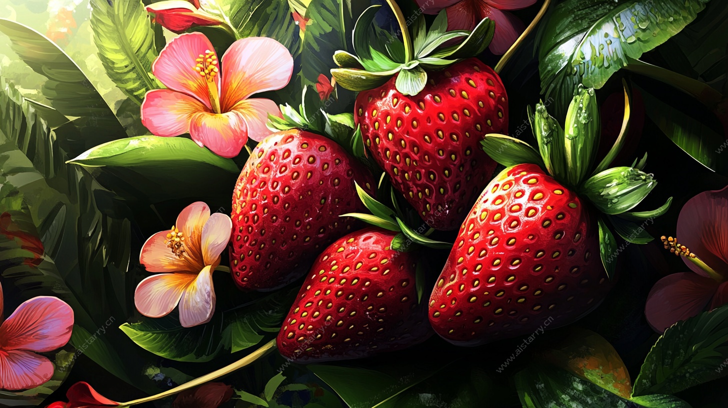 草莓与花卉的梦幻组合