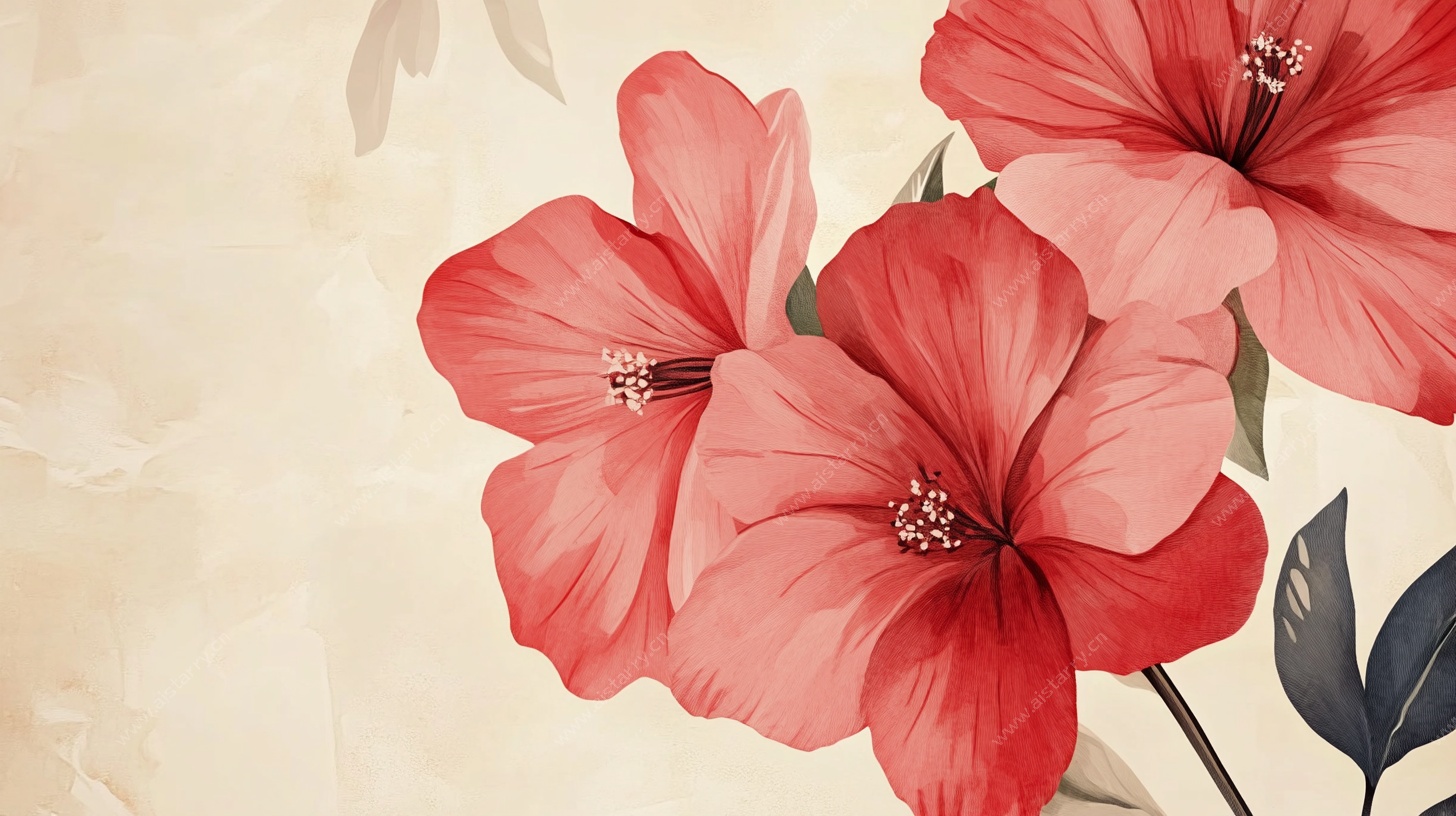 三朵娇艳朱槿花插画