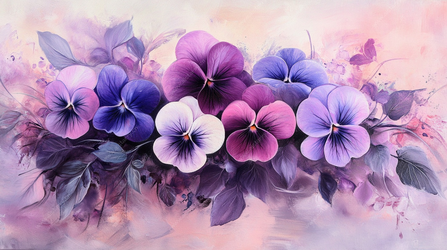 梦幻三色堇花卉插画