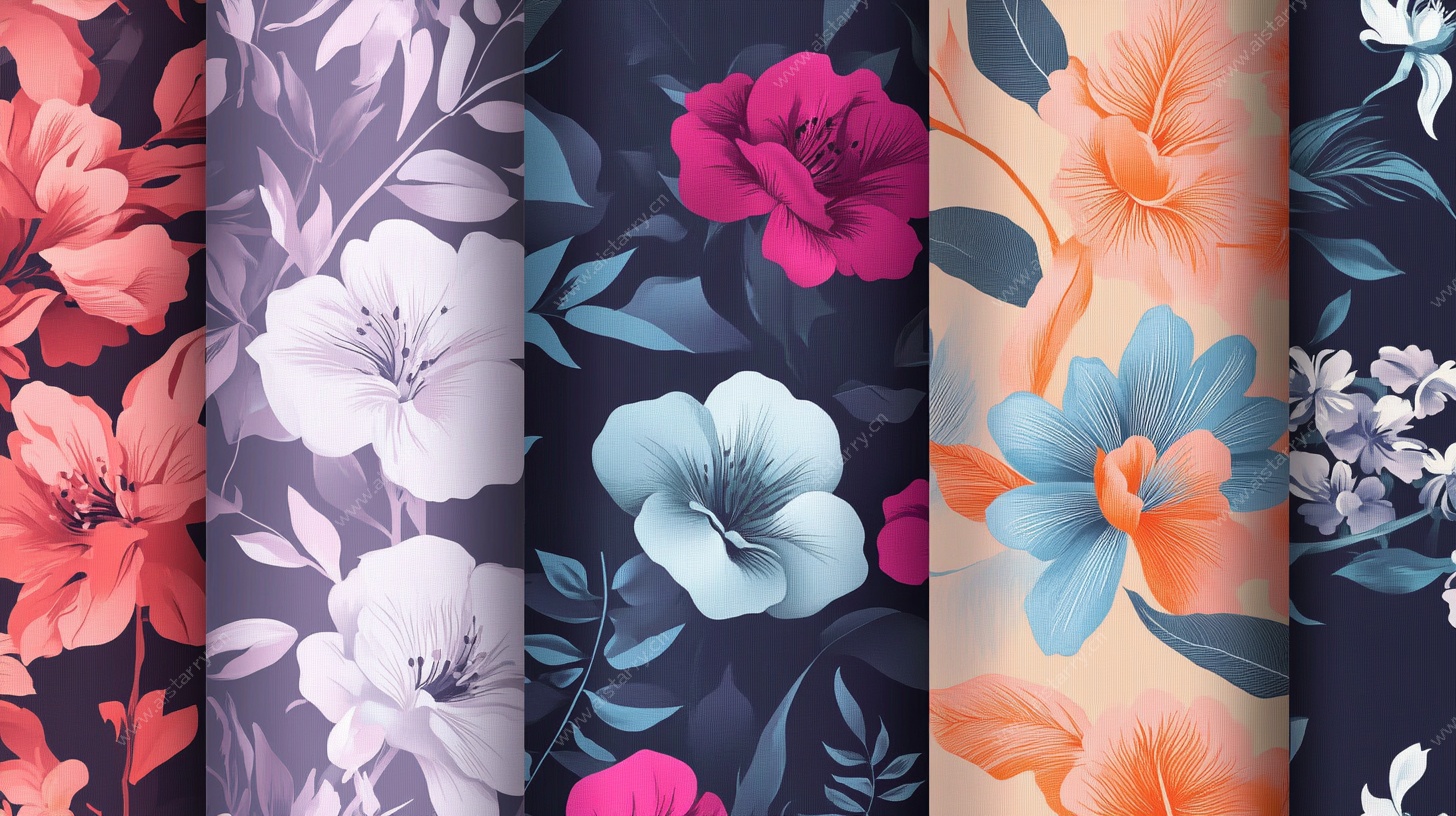 多彩花卉图案布料展示