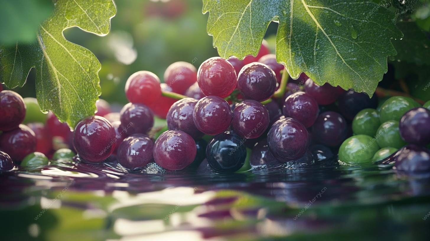 晶莹葡萄与绿叶的邂逅