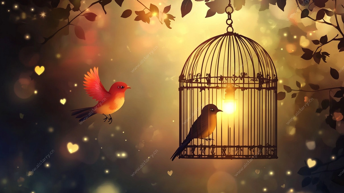 笼中鸟与自由之鸟的对视