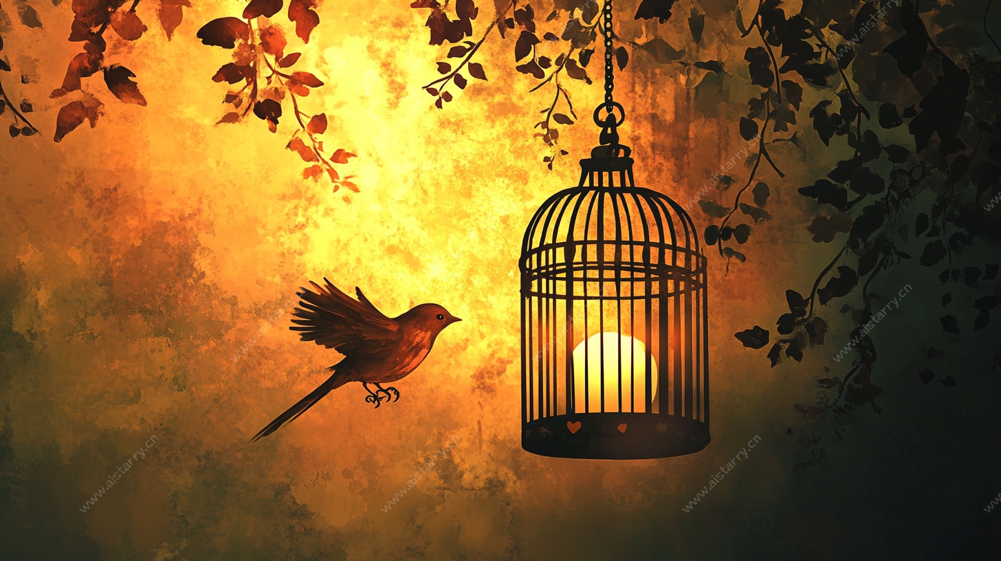 笼灯飞鸟 梦幻景象