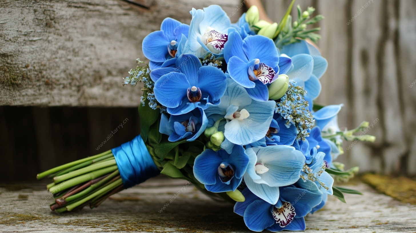 蓝色梦幻兰花手捧花