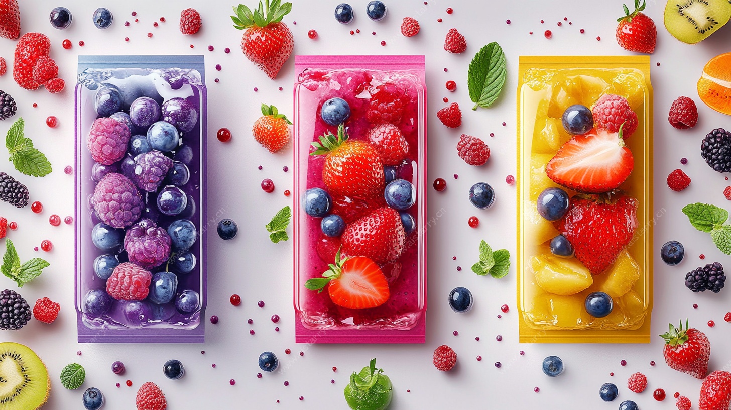 三色鲜果奶昔摆拍图