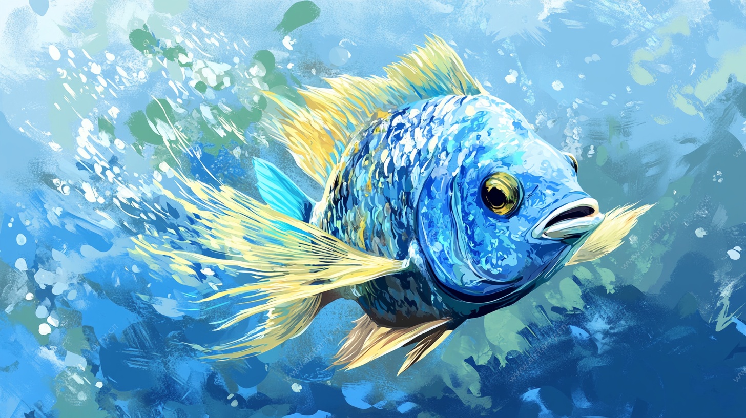 蓝色灵动鱼在水中畅游