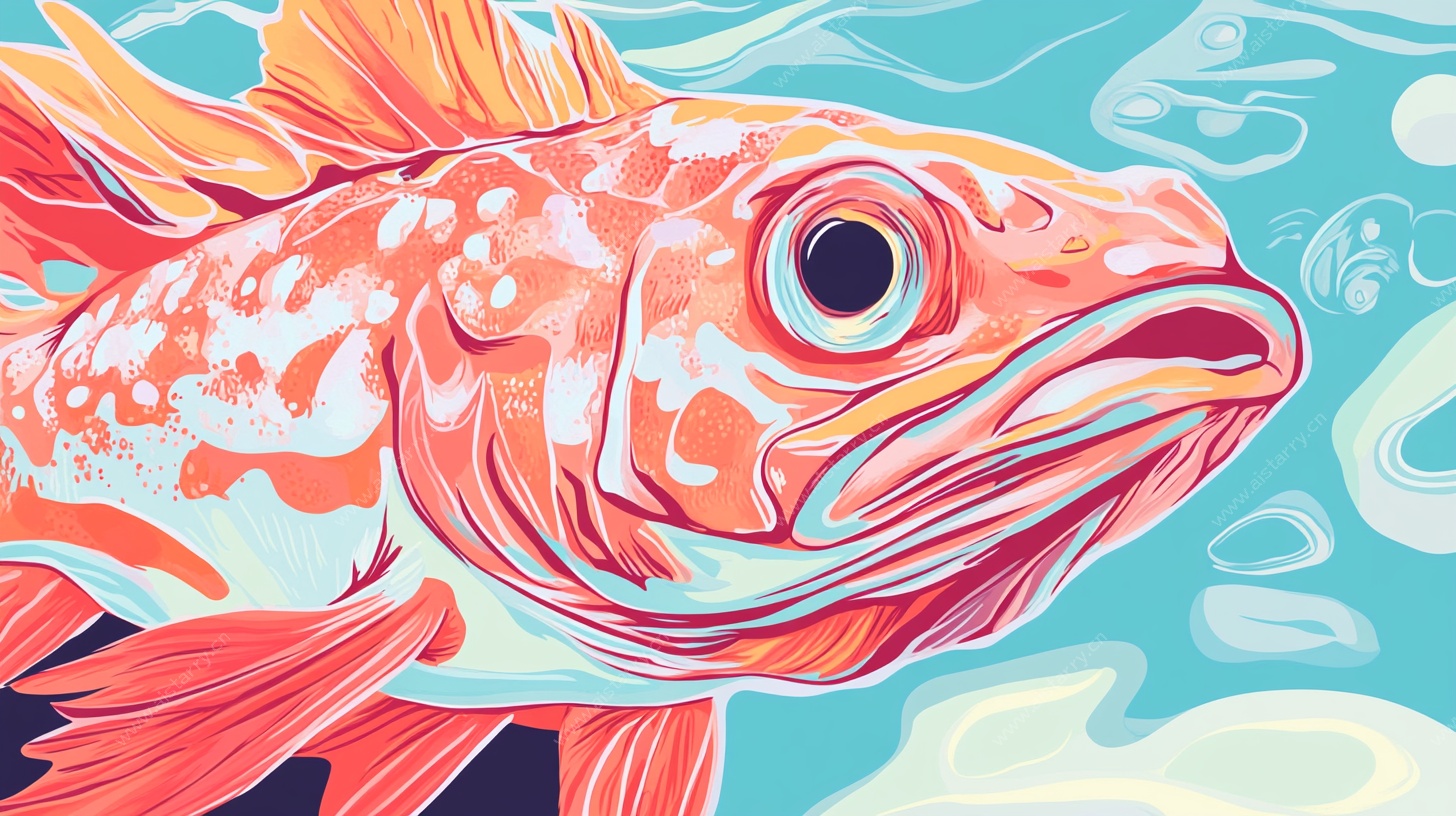 橙红海鱼插画