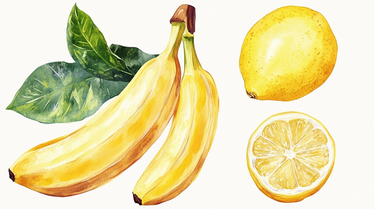 水彩风香蕉柠檬插画