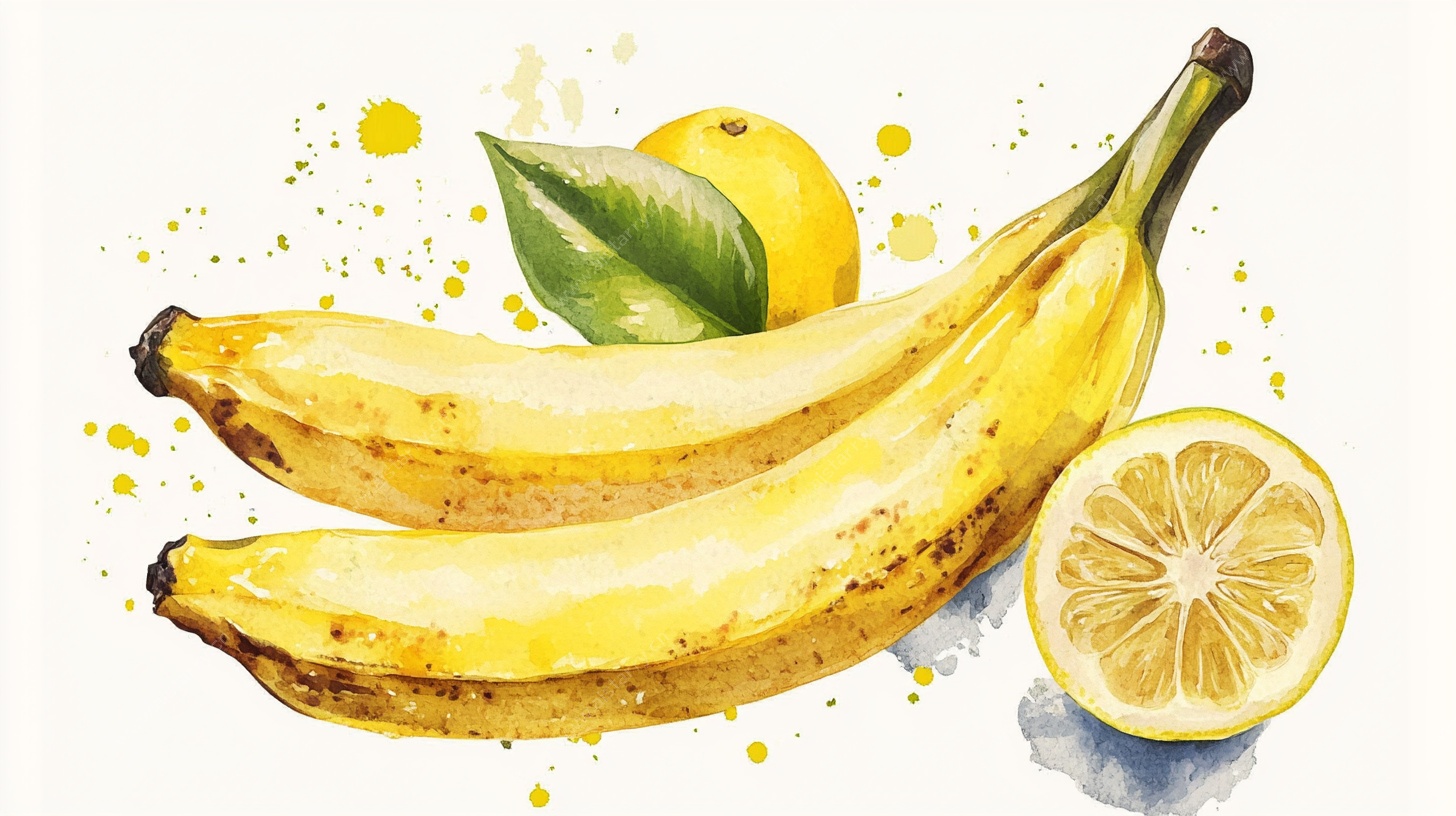 水彩风香蕉柠檬水果画