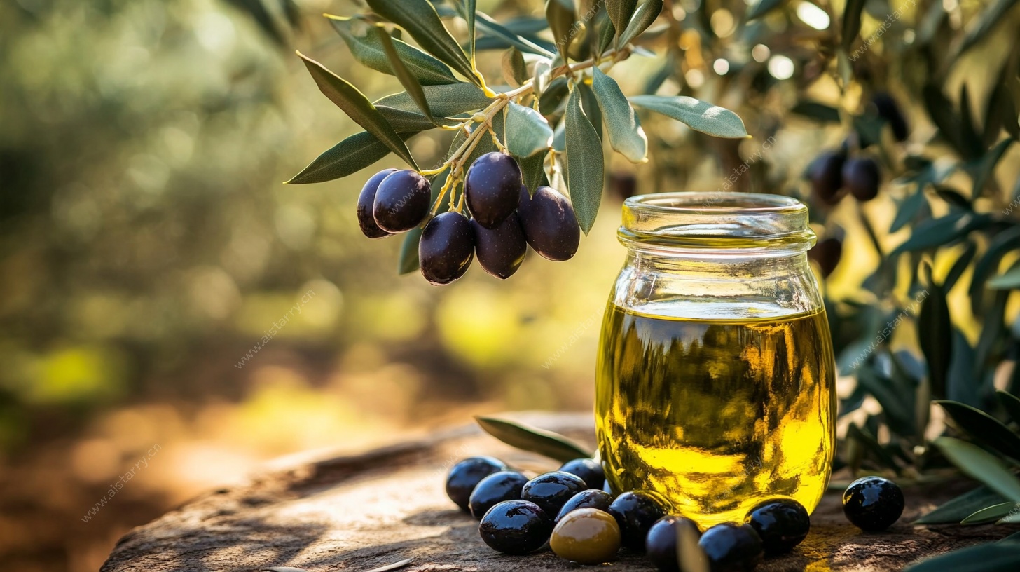 新鲜橄榄与橄榄油静物图
