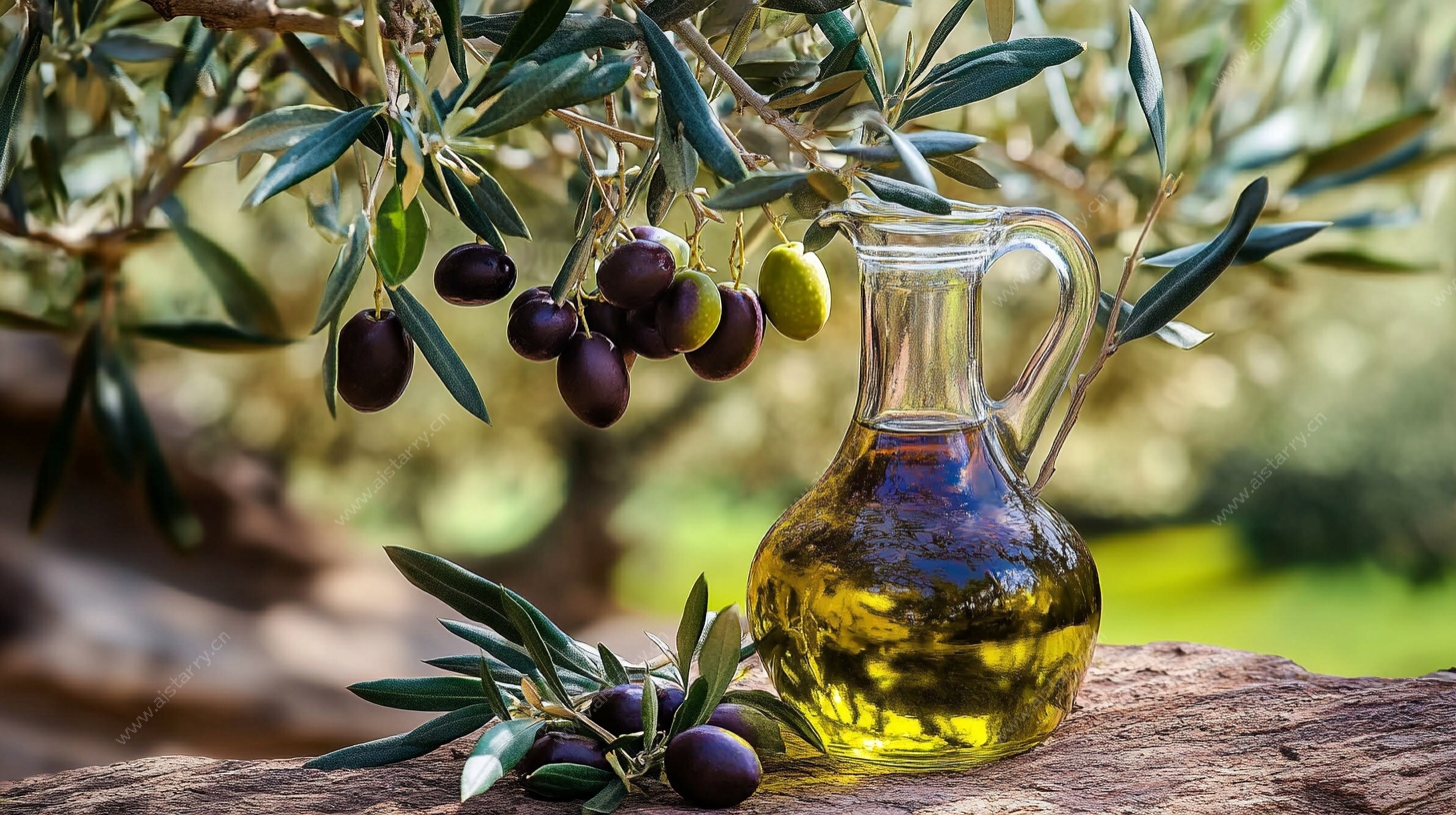 橄榄与油 自然风味静物图