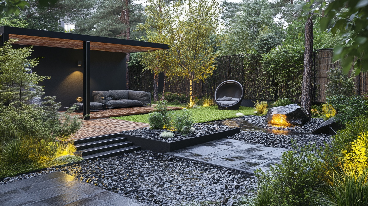 现代简约风庭院夜景