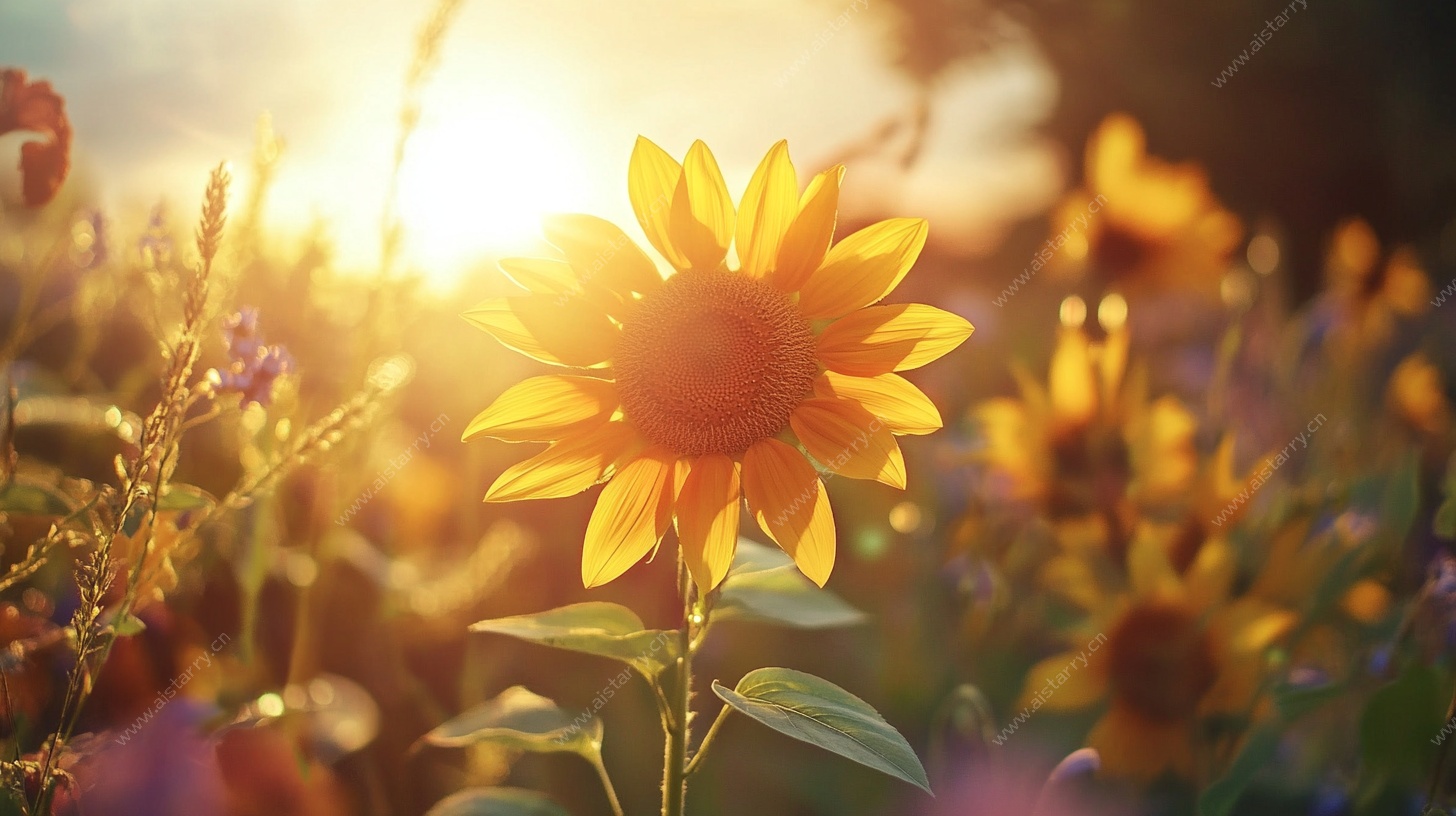 夕阳下的向日葵花海