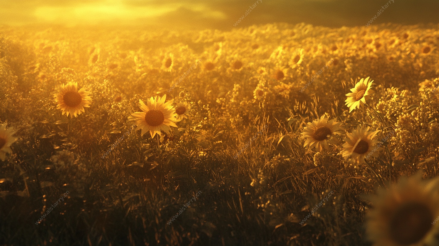 金色向日葵花海黄昏美景