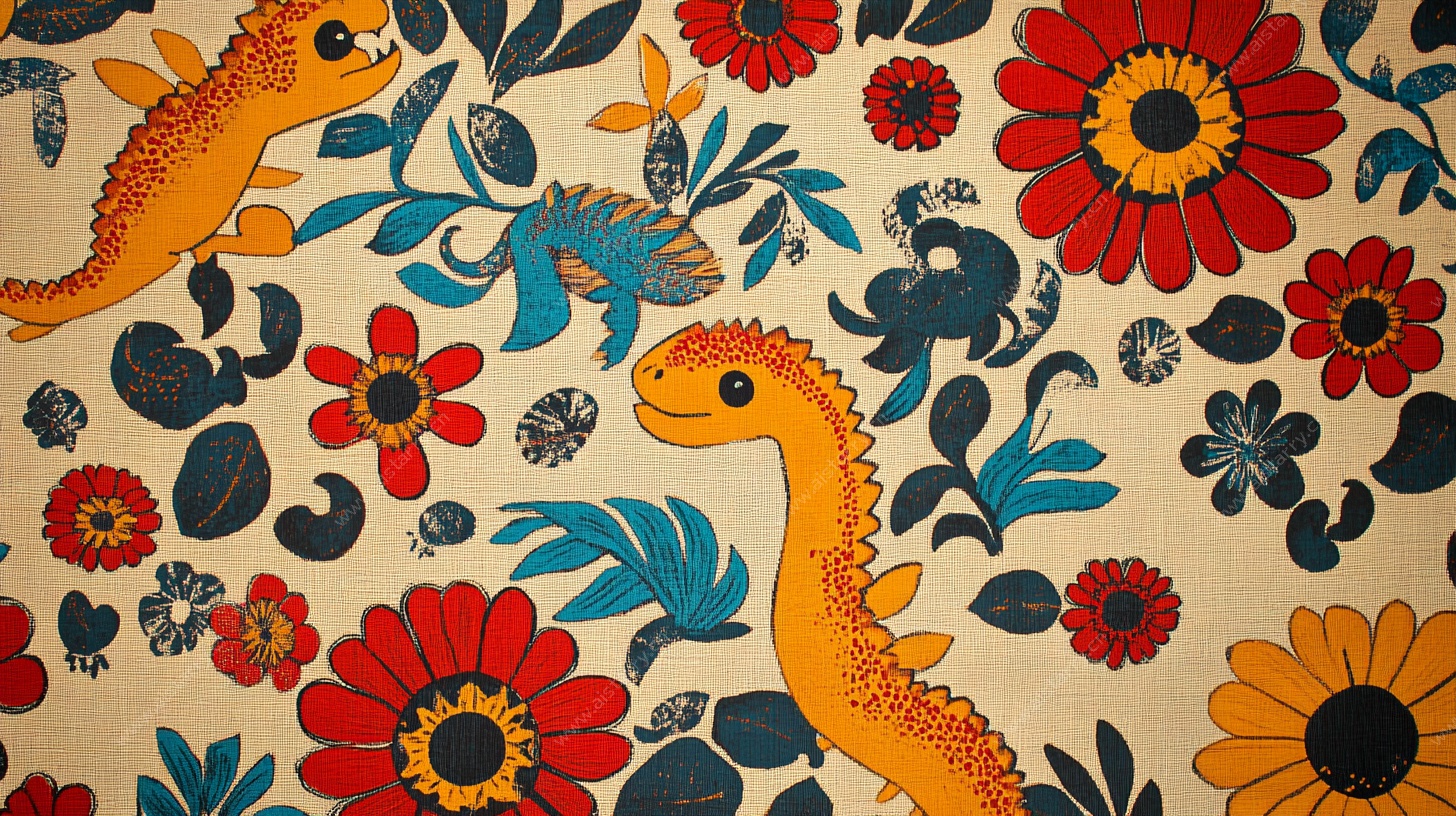 恐龙花卉图案布料纹理