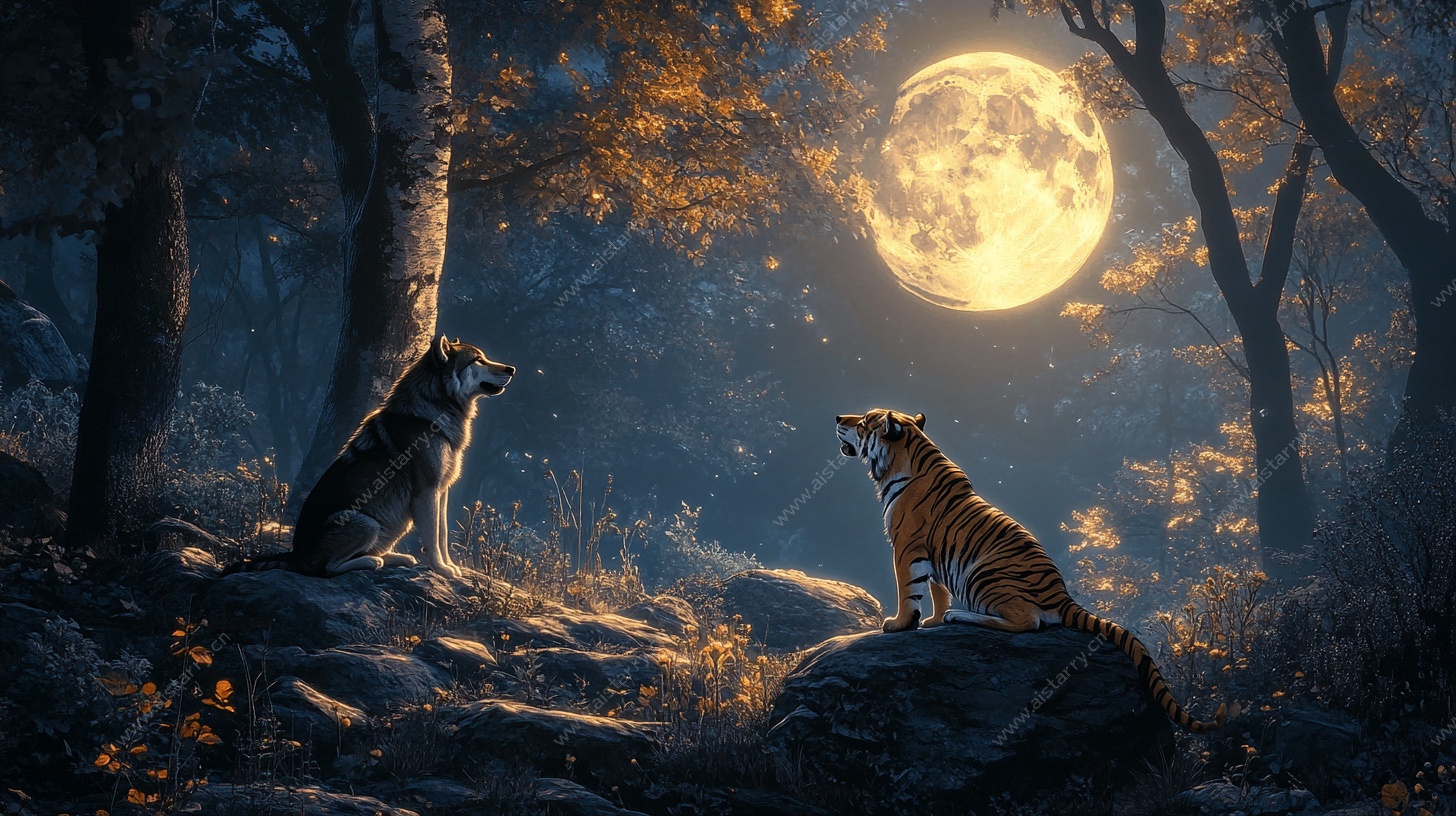 月夜下的虎狼对峙