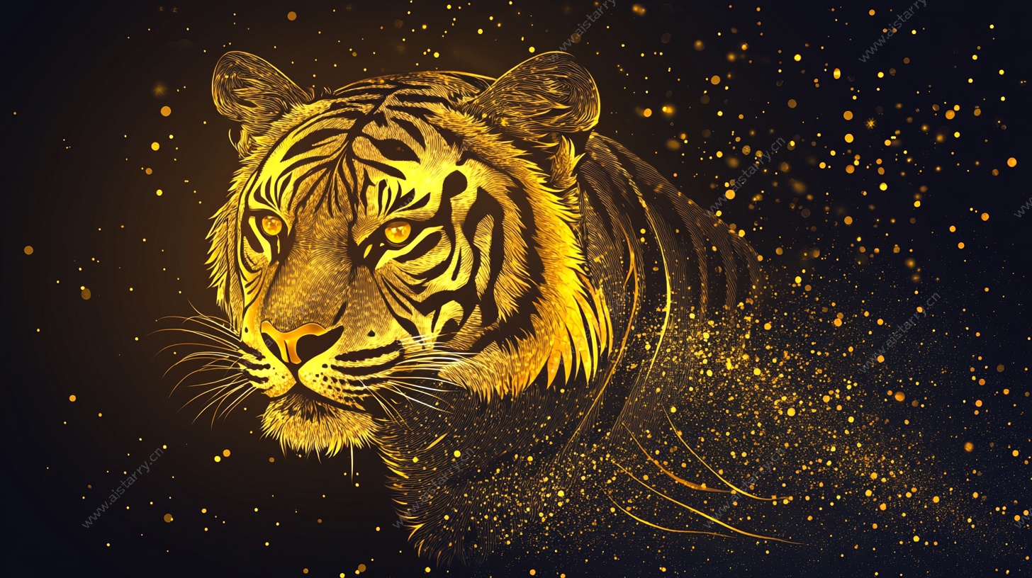 金色闪耀老虎艺术形象