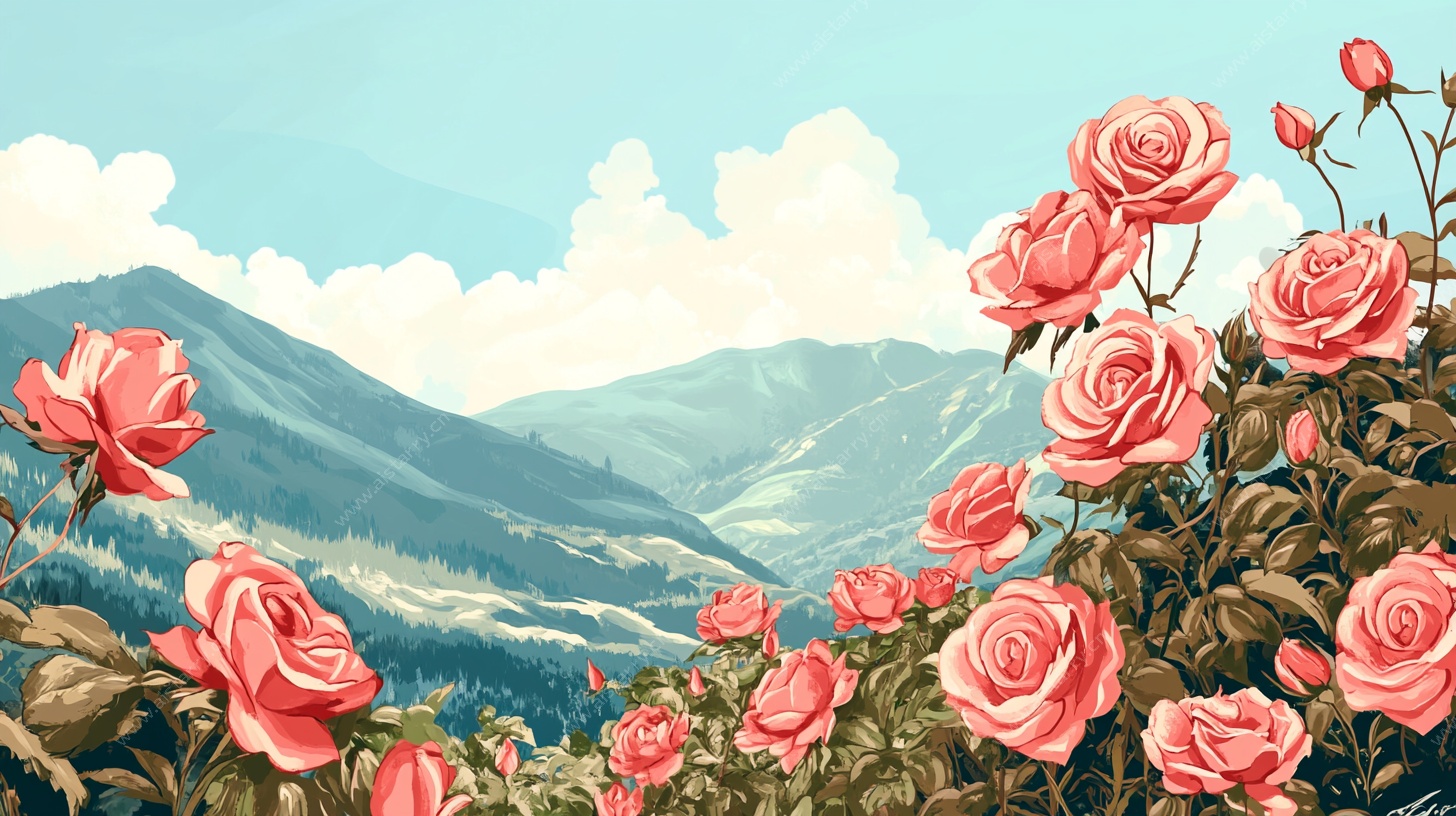 山间绽放的粉色玫瑰