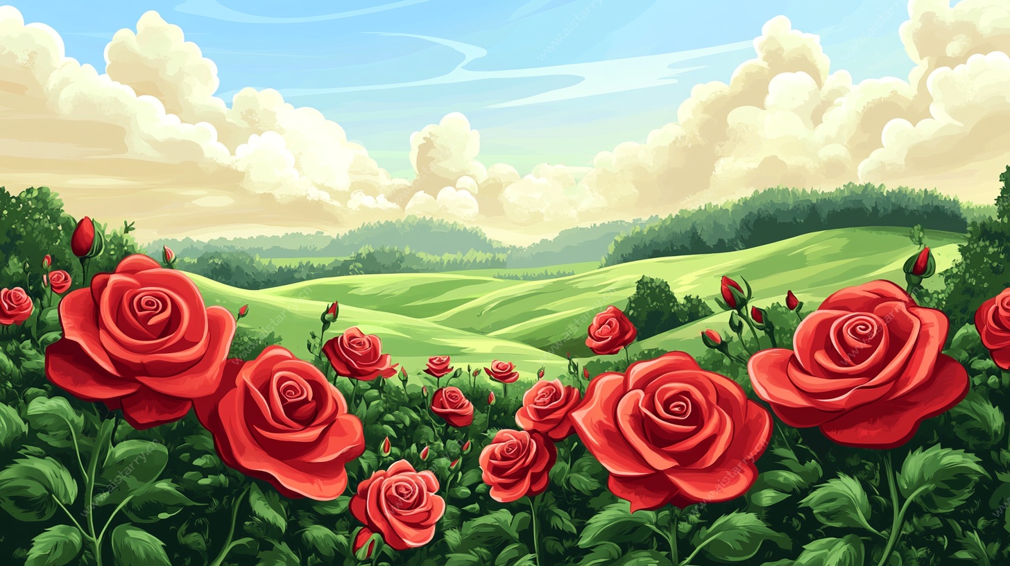浪漫玫瑰田园风景图