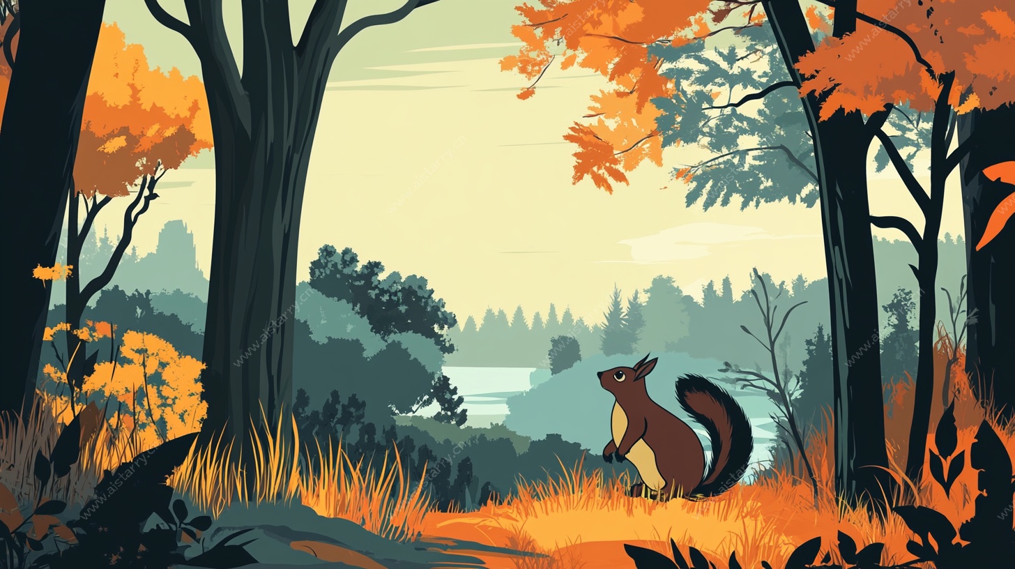 秋日森林中的松鼠图景