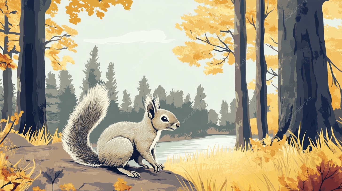 秋日松鼠的森林静景