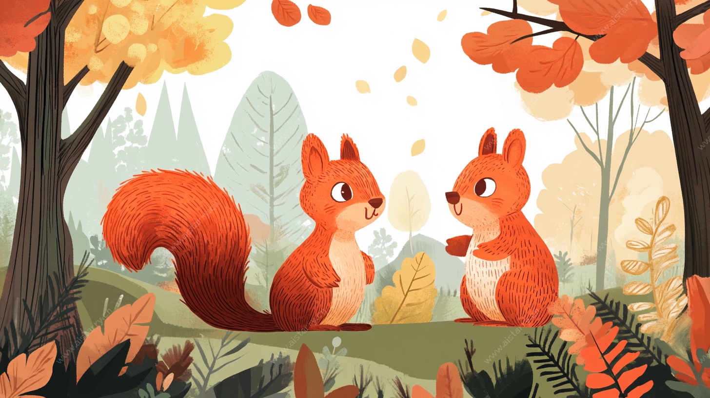秋日松鼠林间温馨互动