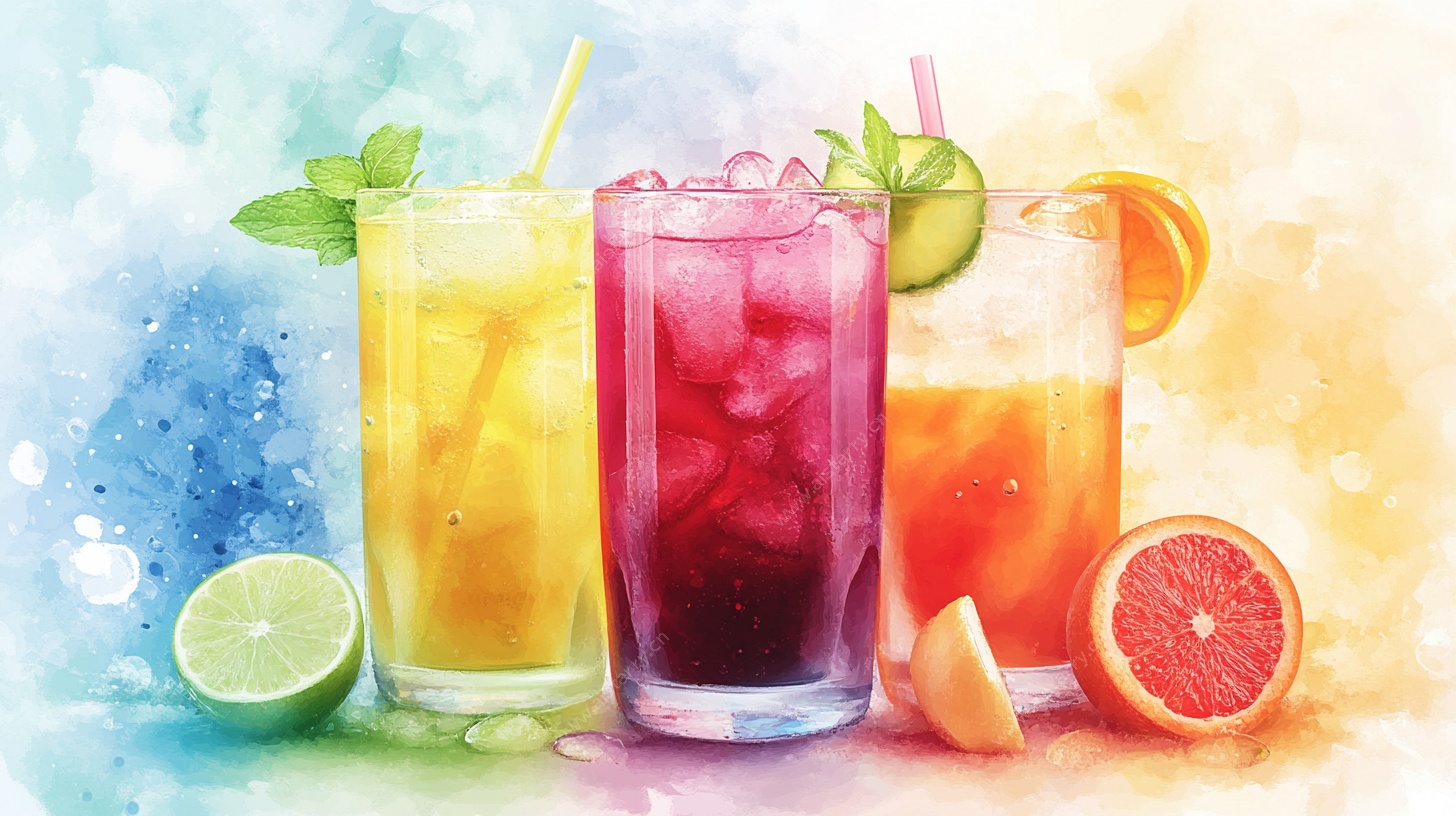 水彩风缤纷果汁饮品图